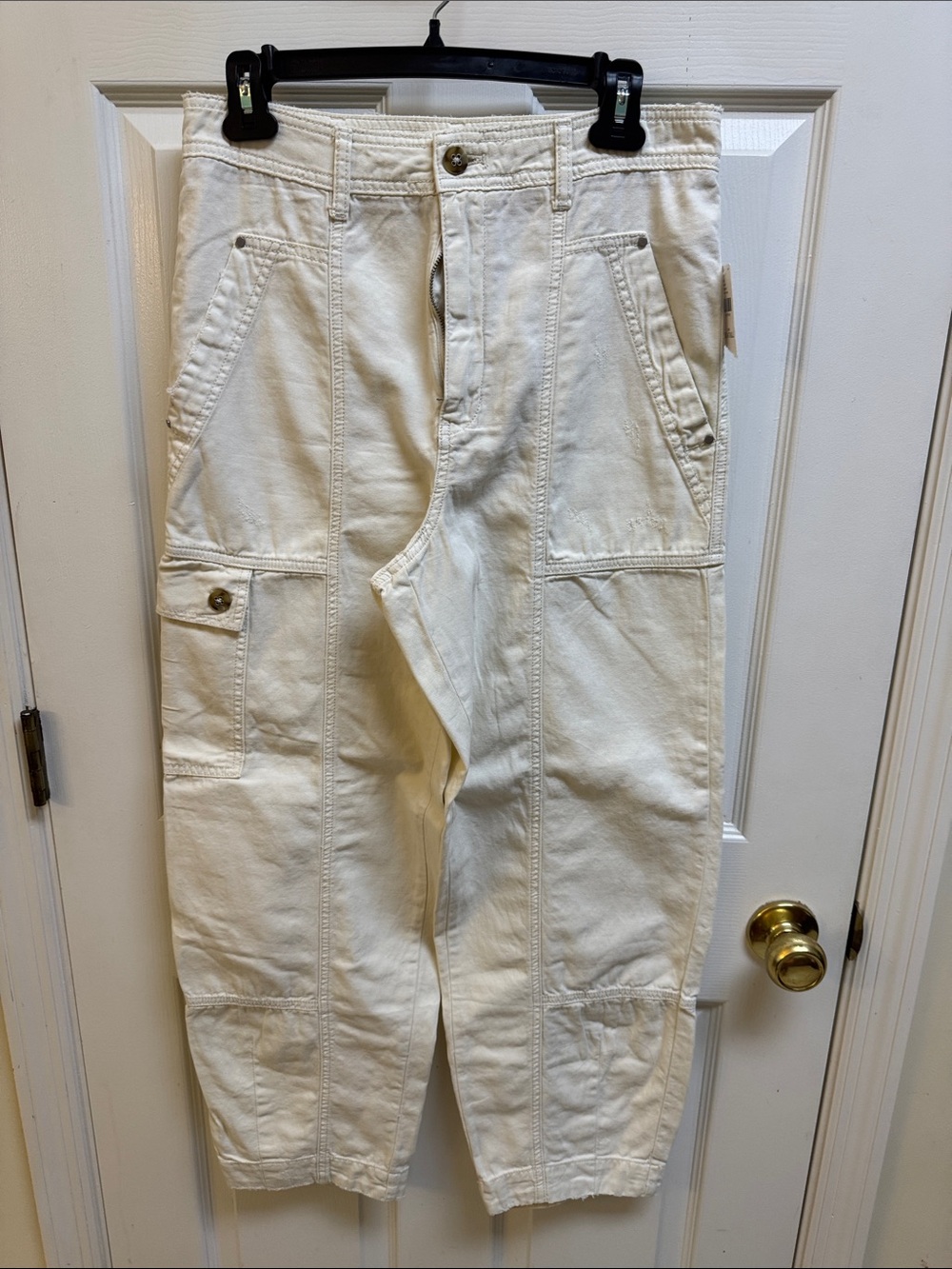 Anthropologie Cream Cropped Carpenter Pants